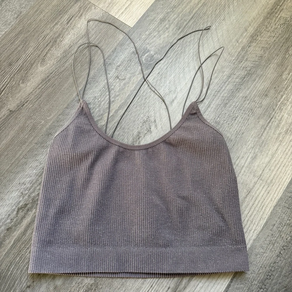 Urban Outfitters Ribbed Bralette Gray Silver Metallic Medium Minimalist Stretchy - Picture 3 of 9